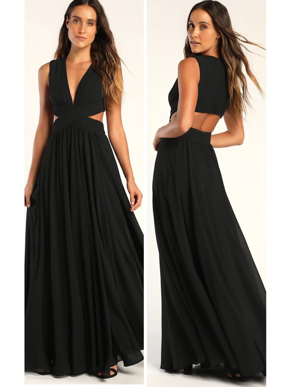 Lulus Vivid Imagination Black Cutout Maxi Dress Size Medium Formal Sleeveless